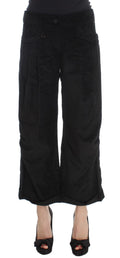 Schwarze Capri-Bootcut-Hose aus Samtbaumwolle