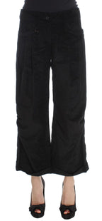 Schwarze Capri-Bootcut-Hose aus Samtbaumwolle