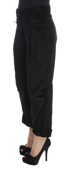 Schwarze Capri-Bootcut-Hose aus Samtbaumwolle