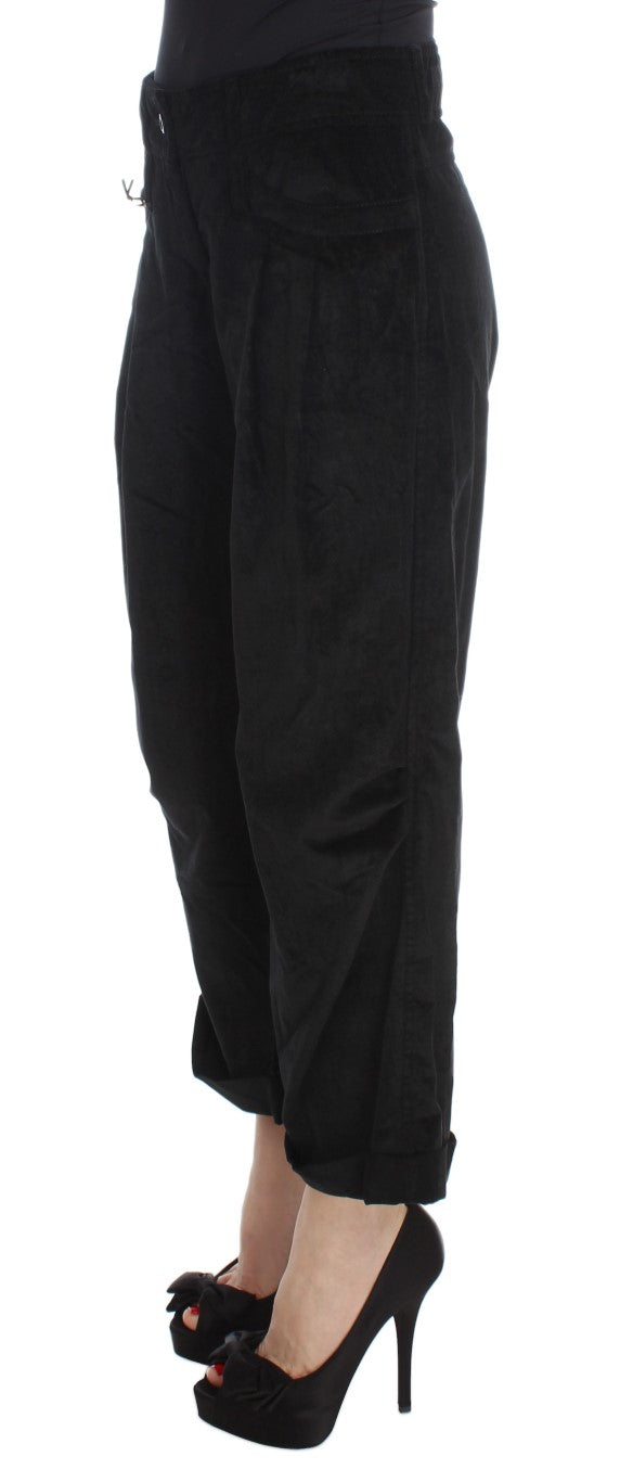Schwarze Capri-Bootcut-Hose aus Samtbaumwolle