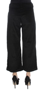 Schwarze Capri-Bootcut-Hose aus Samtbaumwolle
