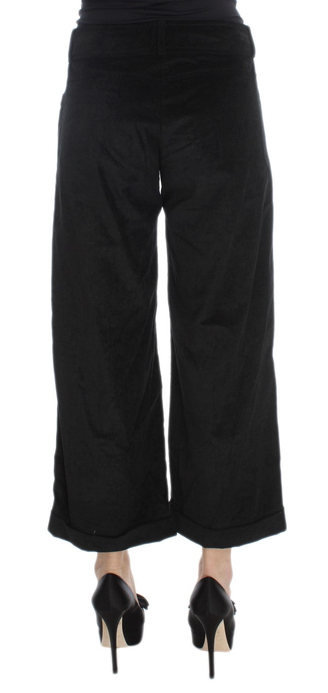 Schwarze Capri-Bootcut-Hose aus Samtbaumwolle