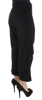 Schwarze Capri-Bootcut-Hose aus Samtbaumwolle