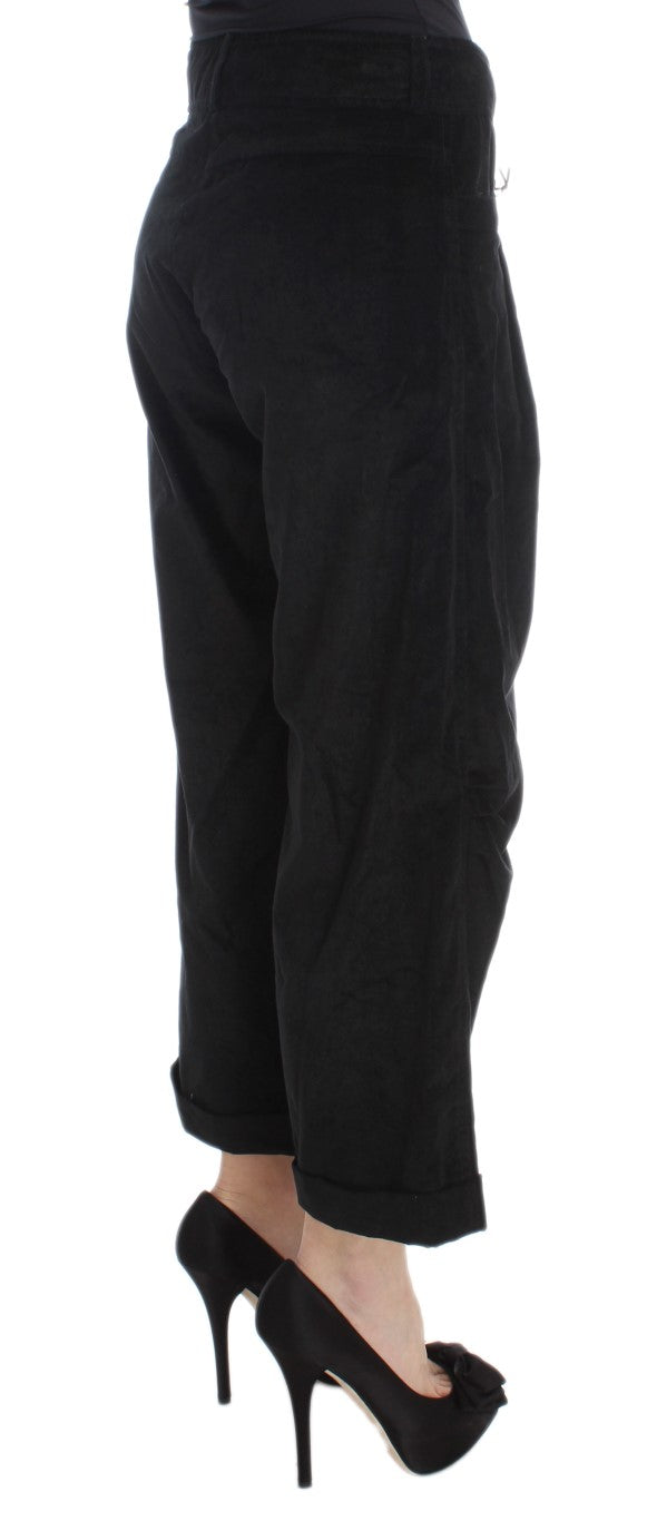 Schwarze Capri-Bootcut-Hose aus Samtbaumwolle