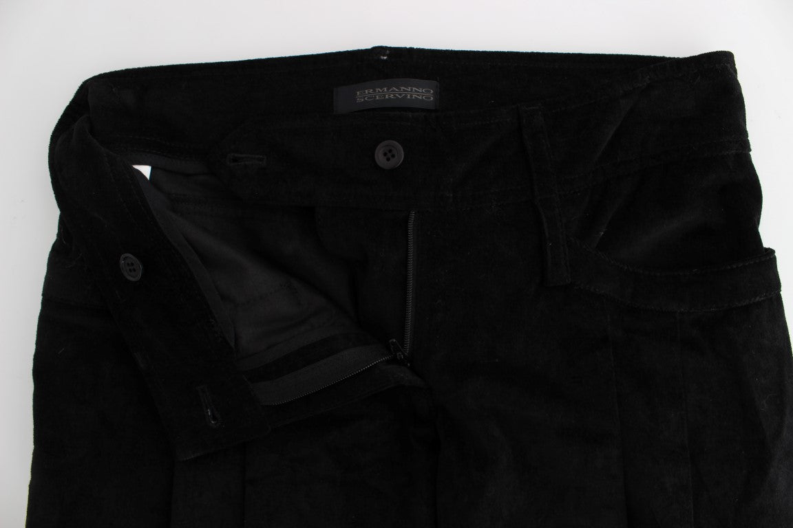 Schwarze Capri-Bootcut-Hose aus Samtbaumwolle