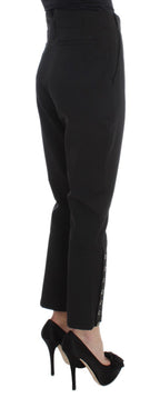 Black Cotton Blend Capri Cropped Pants