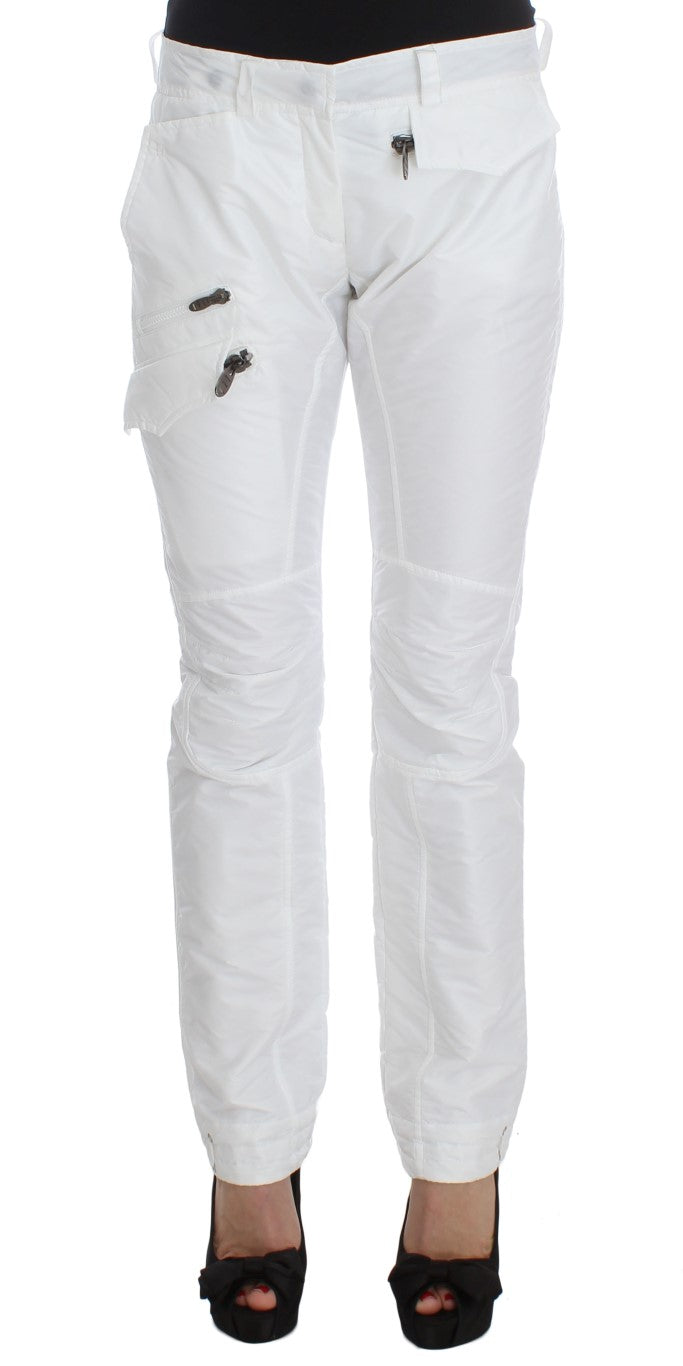 Weiße gepolsterte Slim Fit Cargohose aus Nylon