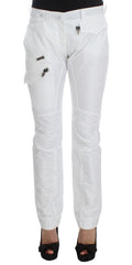Weiße gepolsterte Slim Fit Cargohose aus Nylon