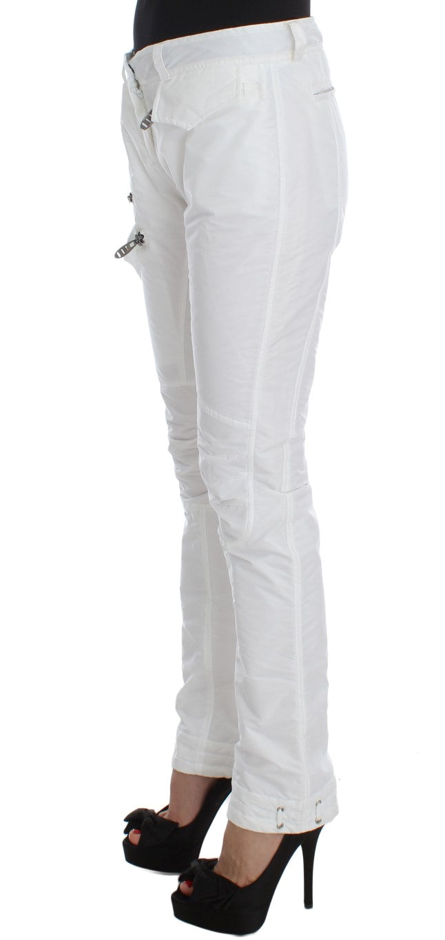 Weiße gepolsterte Slim Fit Cargohose aus Nylon