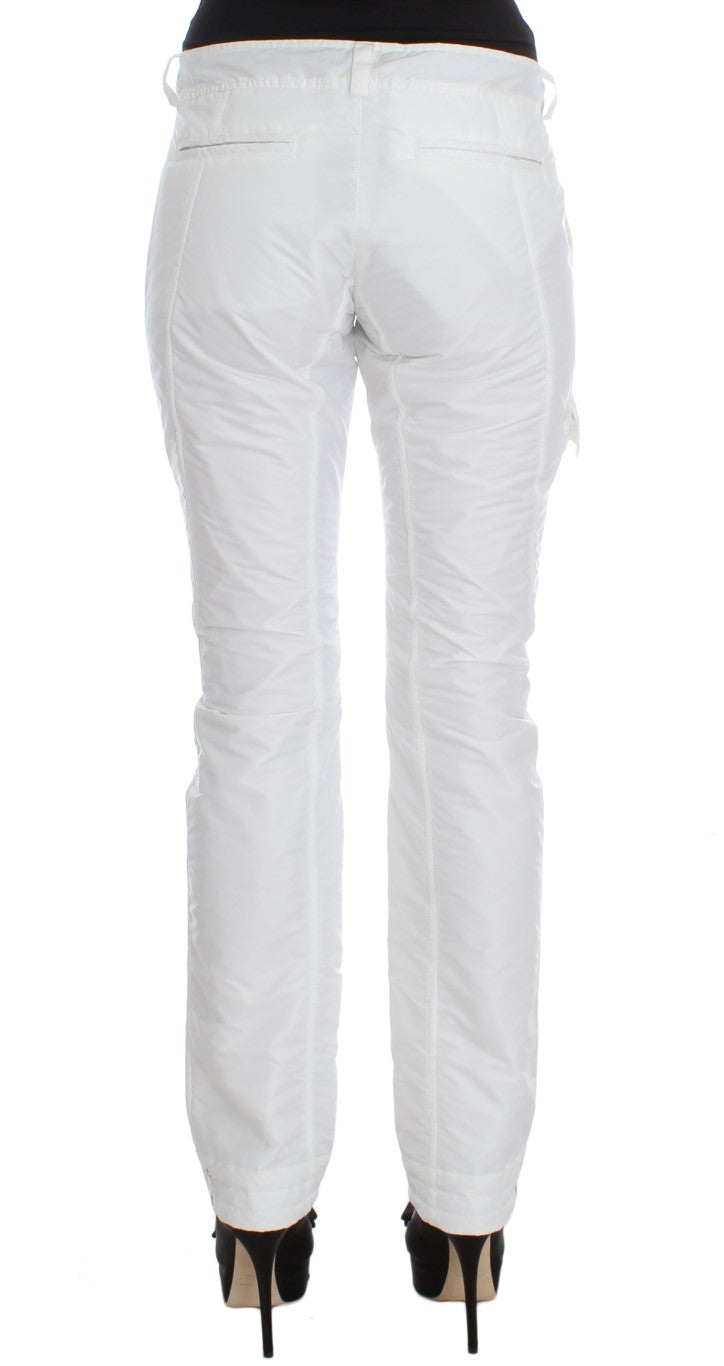 Weiße gepolsterte Slim Fit Cargohose aus Nylon