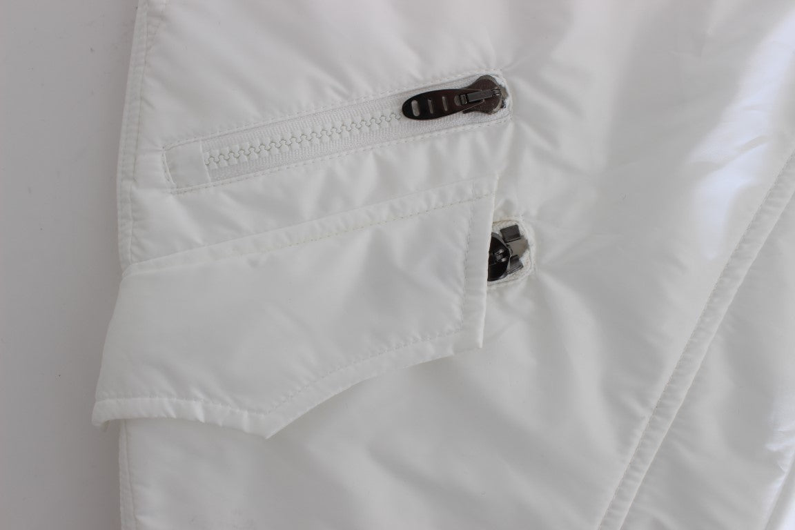 Weiße gepolsterte Slim Fit Cargohose aus Nylon