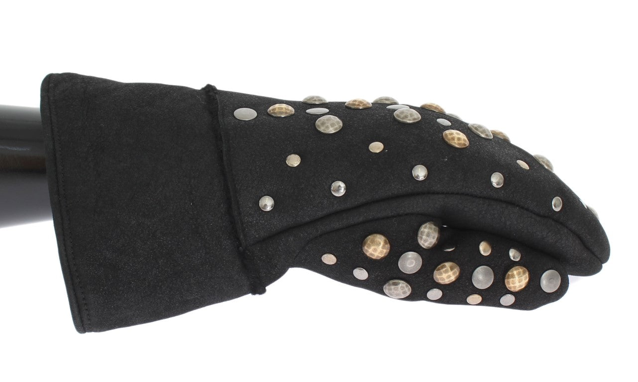 Graue Lammfellhandschuhe mit Nieten