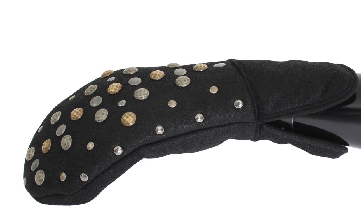 Graue Lammfellhandschuhe mit Nieten