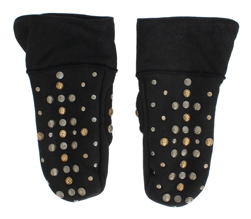 Graue Lammfellhandschuhe mit Nieten