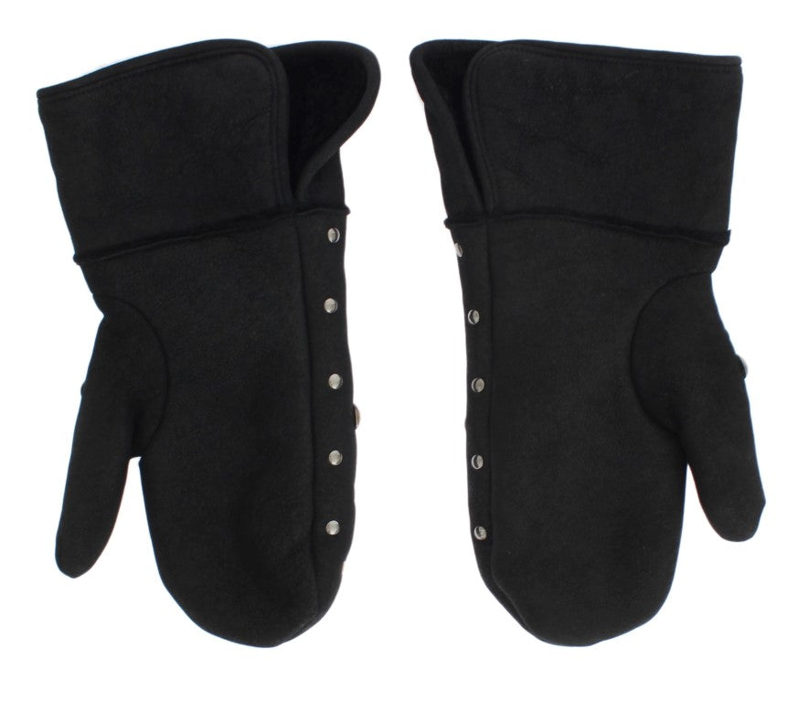 Graue Lammfellhandschuhe mit Nieten