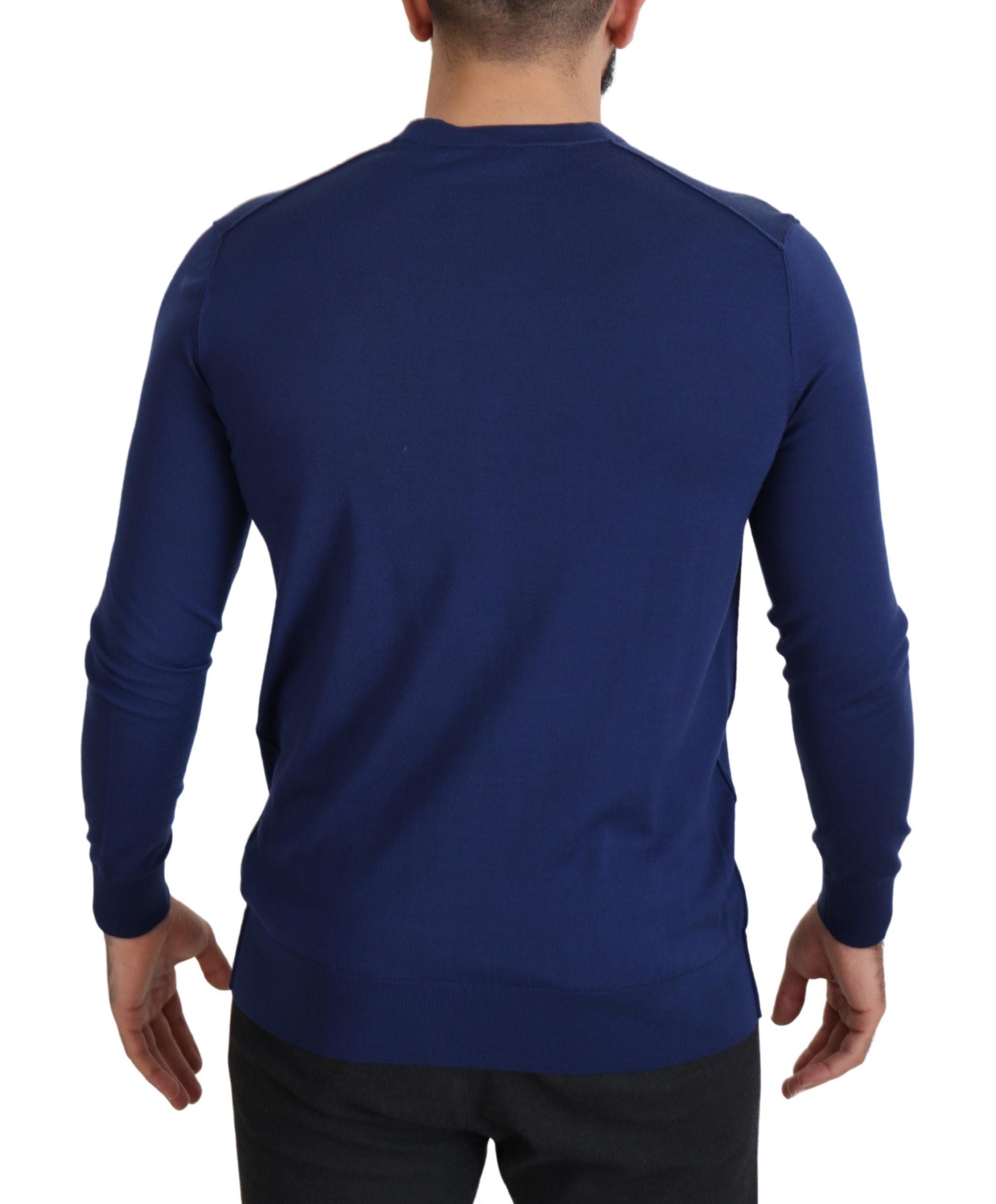 Blaue Strickjacke mit V-Ausschnitt und Knopfleiste aus Wolle
