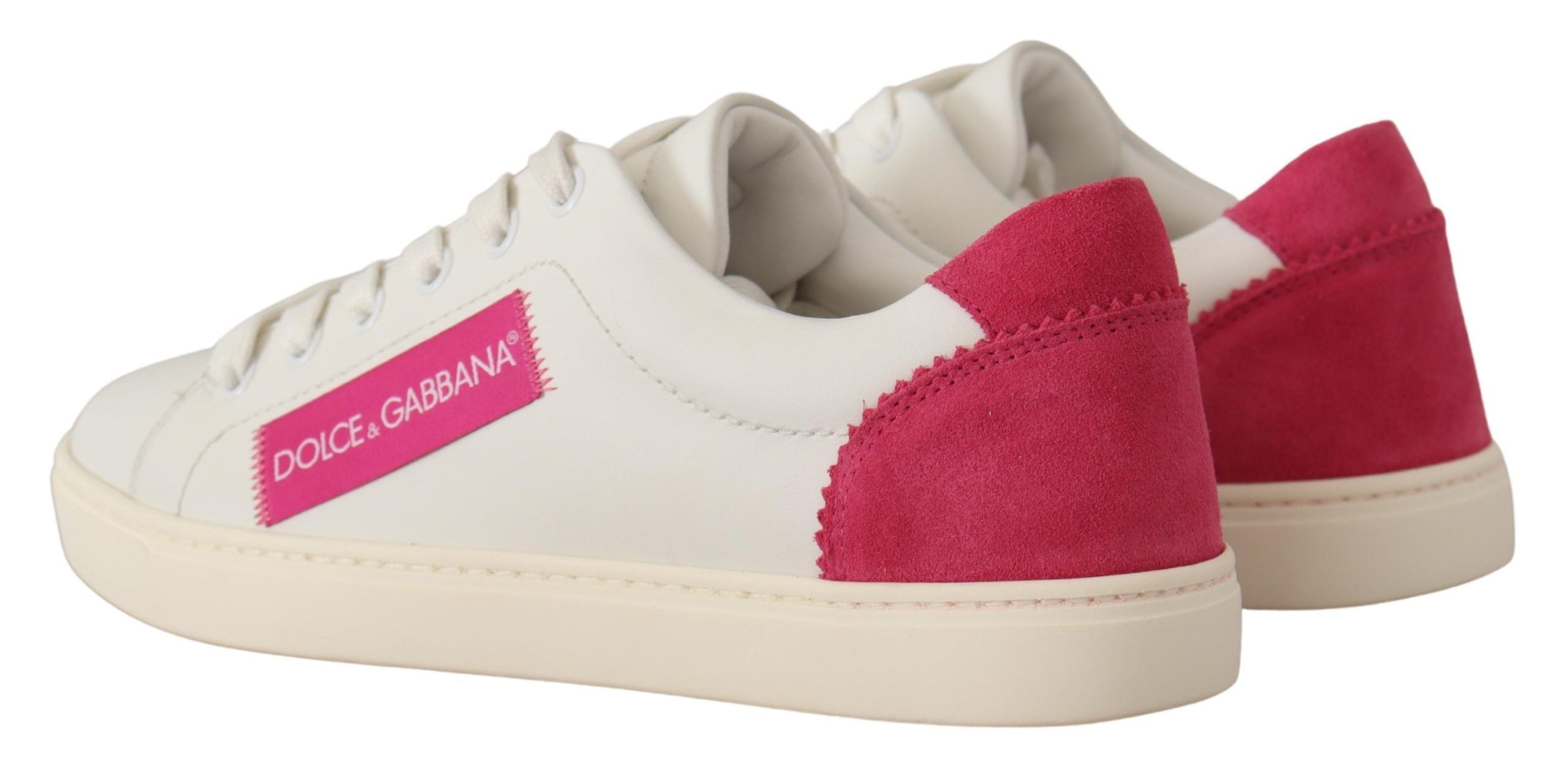 White Pink Leather Low Top Sneakers Women's Shoes