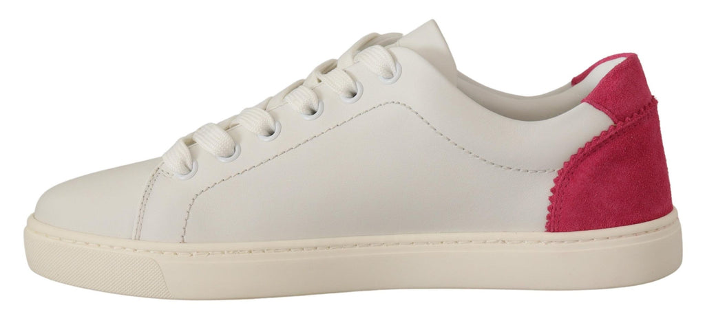 White Pink Leather Low Top Sneakers Women's Shoes