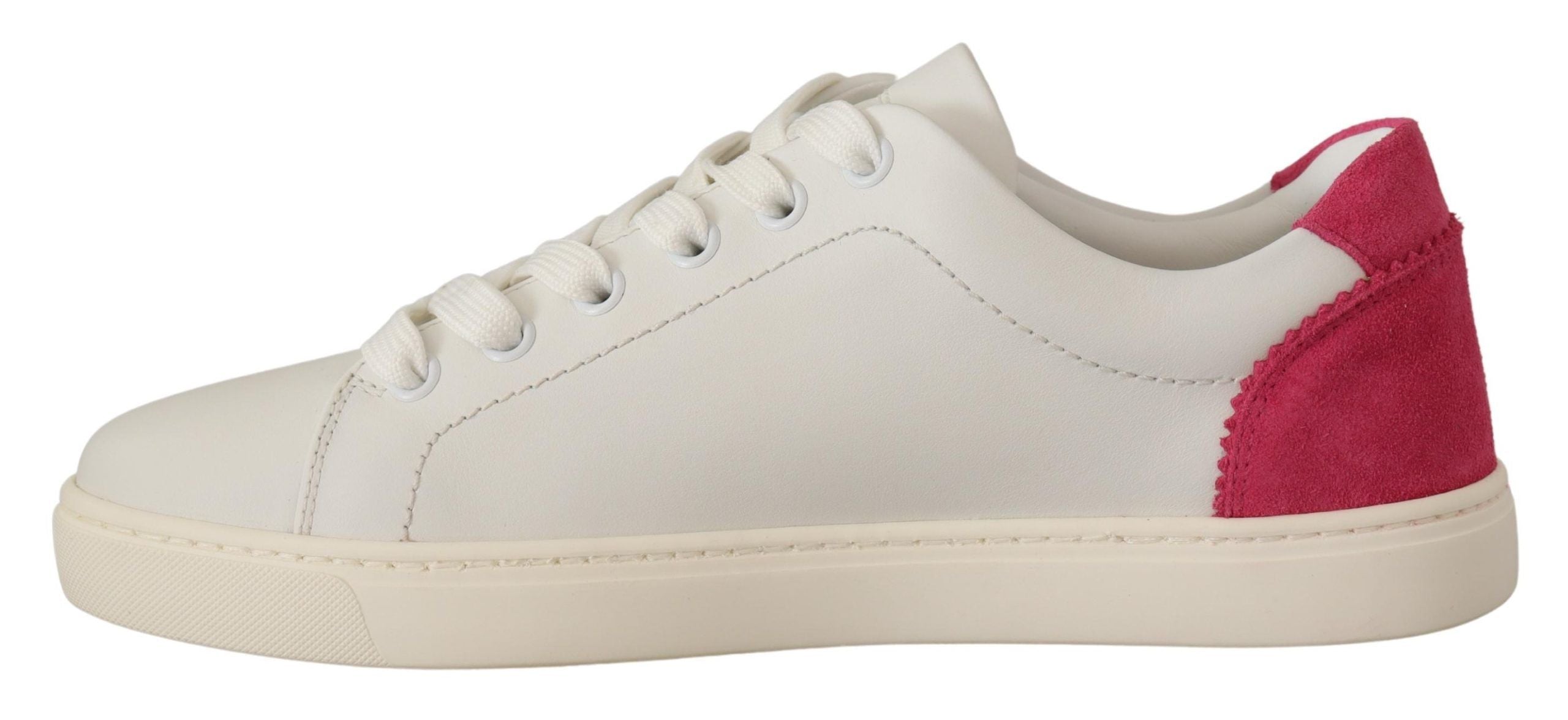 White Pink Leather Low Top Sneakers Women's Shoes
