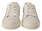 White Pink Leather Low Top Sneakers Women's Shoes