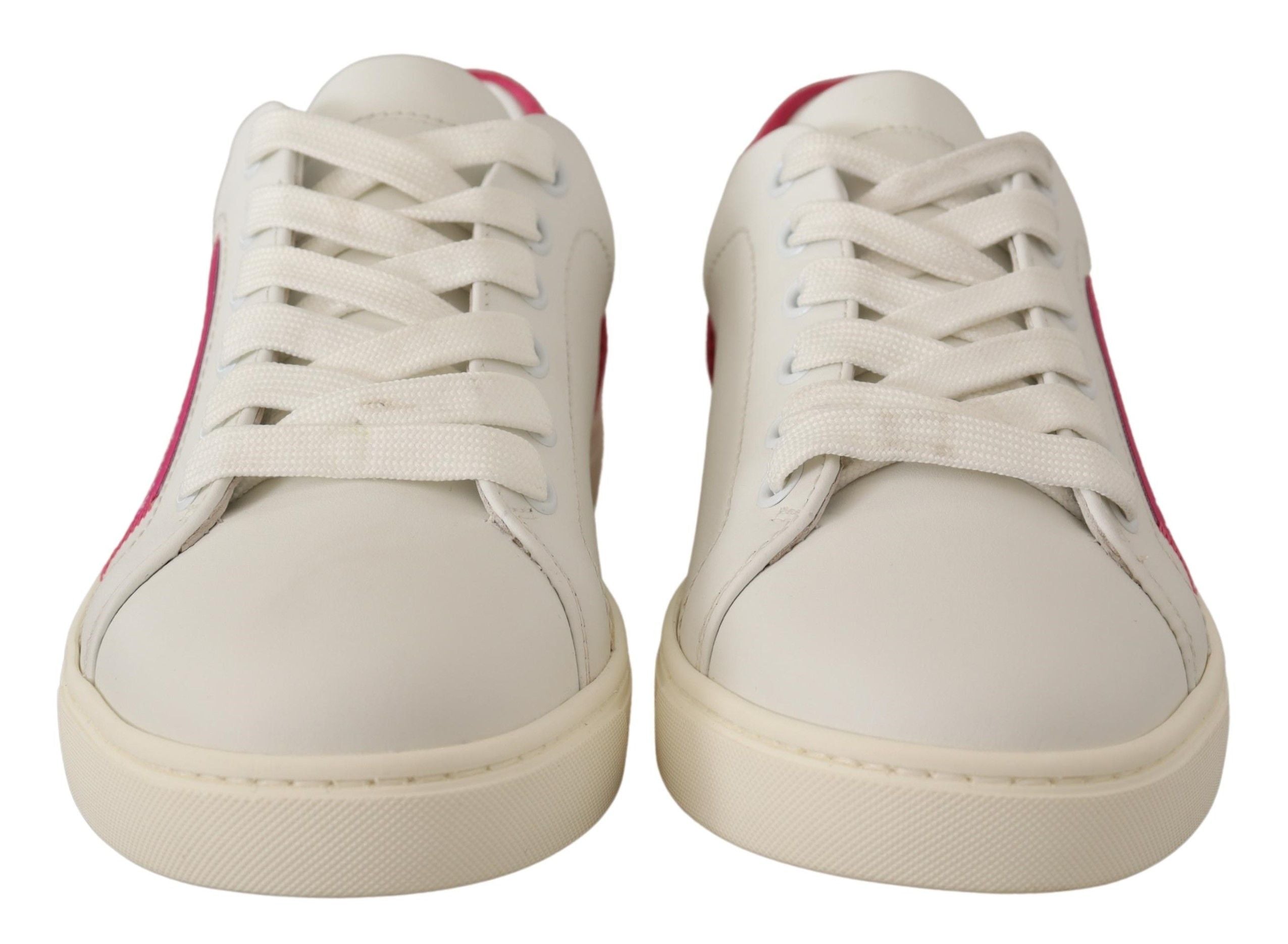 White Pink Leather Low Top Sneakers Women's Shoes