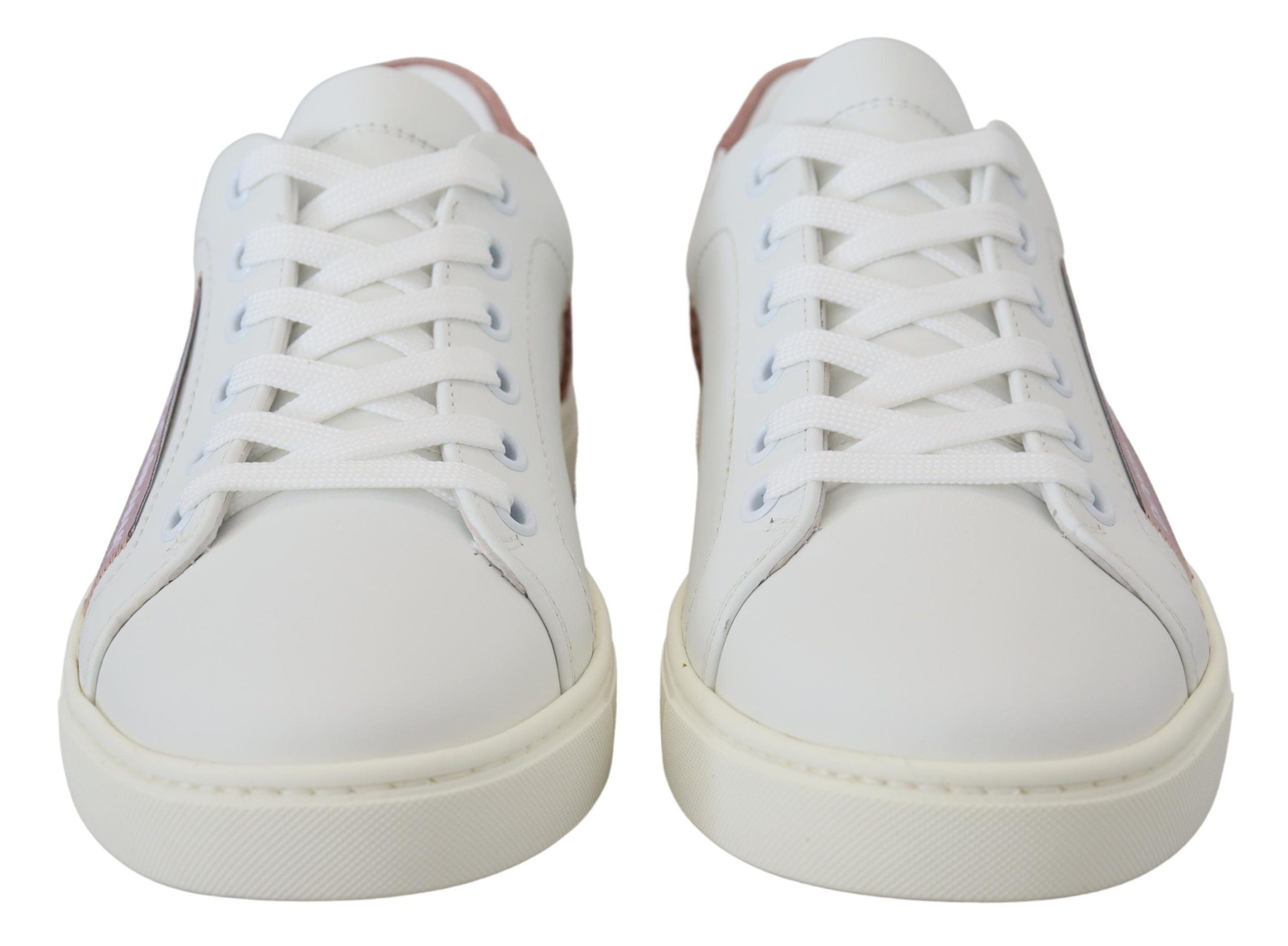 Weiße rosa Leder Low Top Sneaker Schuhe