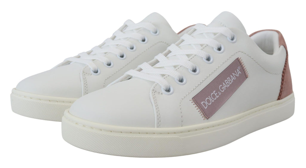 Weiße rosa Leder Low Top Sneaker Schuhe