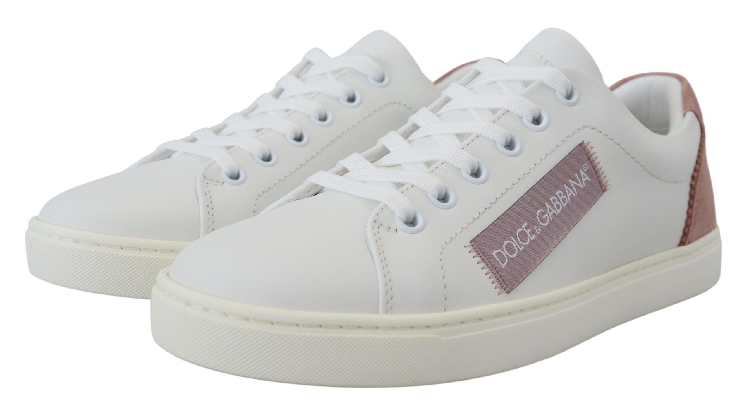 Weiße rosa Leder Low Top Sneaker Schuhe