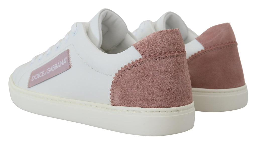 Weiße rosa Leder Low Top Sneaker Schuhe