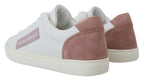 Weiße rosa Leder Low Top Sneaker Schuhe