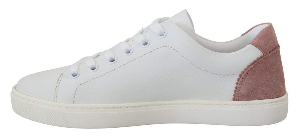 Weiße rosa Leder Low Top Sneaker Schuhe