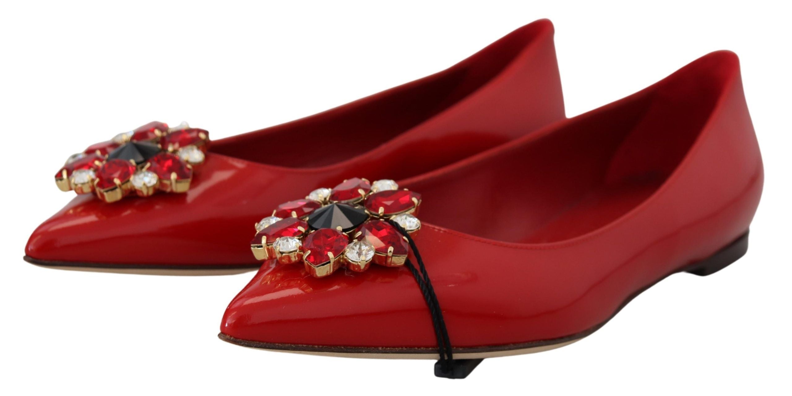 Rote Leder Slipper mit Kristallen