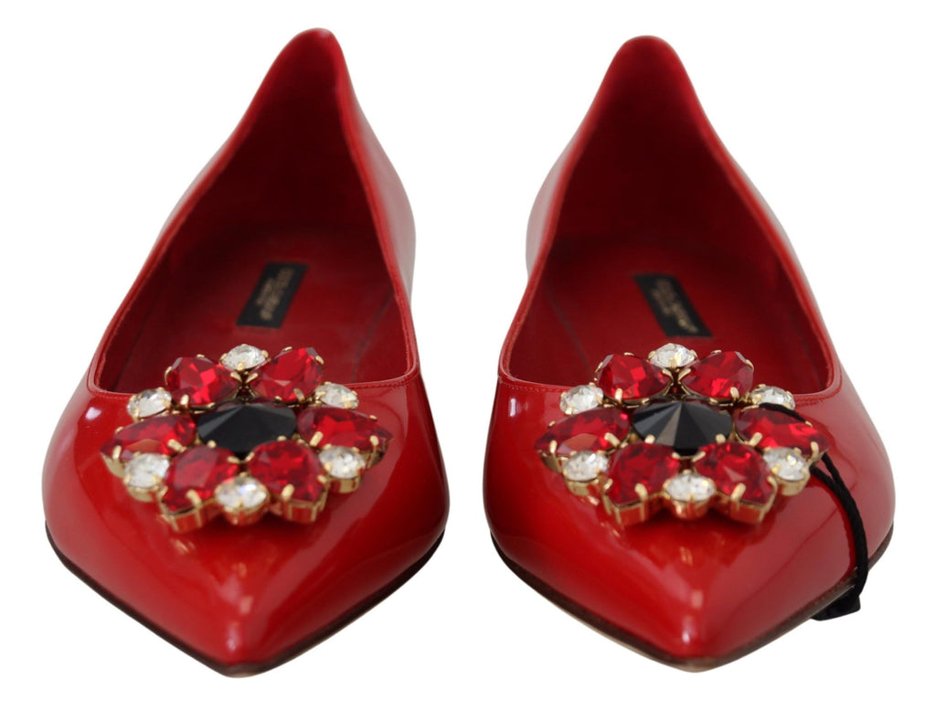Rote Leder Slipper mit Kristallen