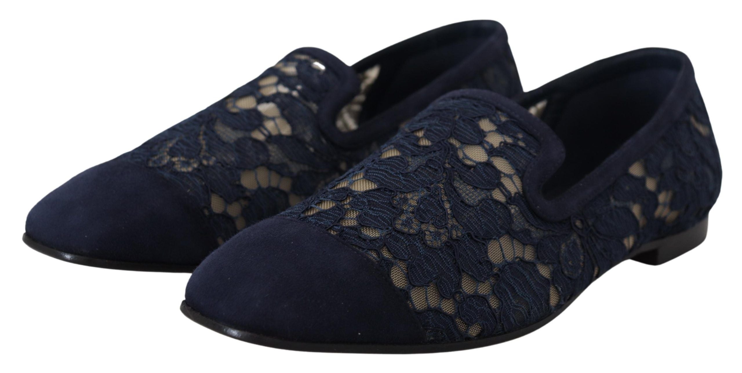 Blue Floral Lace Slip-On Loafers Flats
