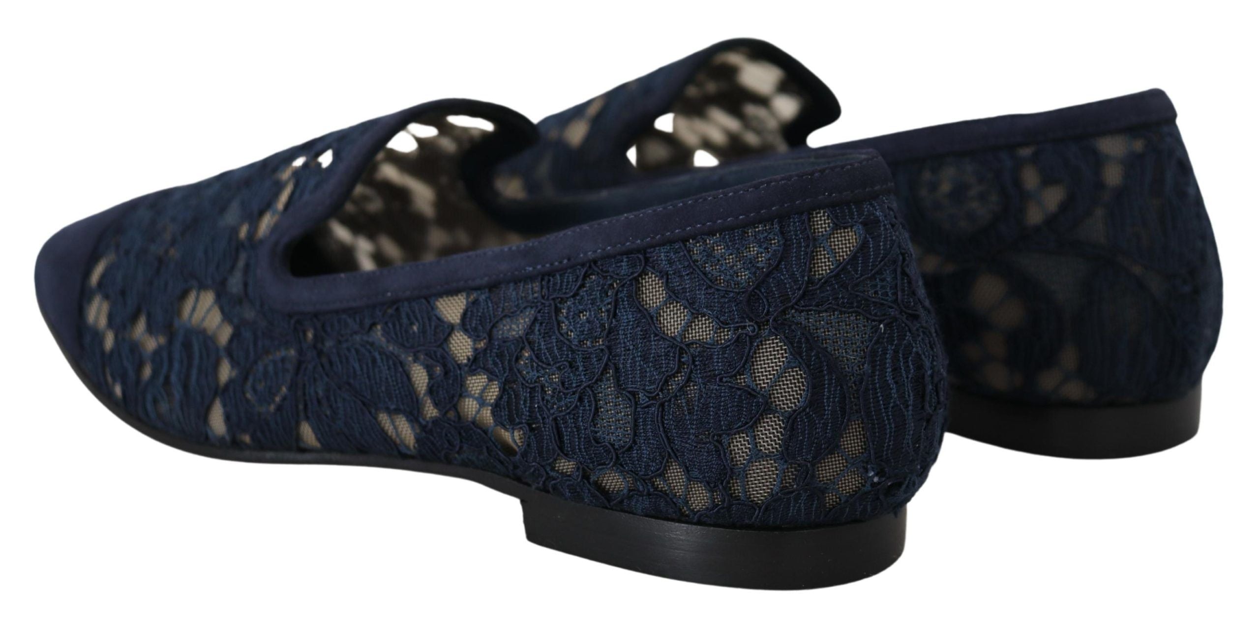 Blue Floral Lace Slip-On Loafers Flats