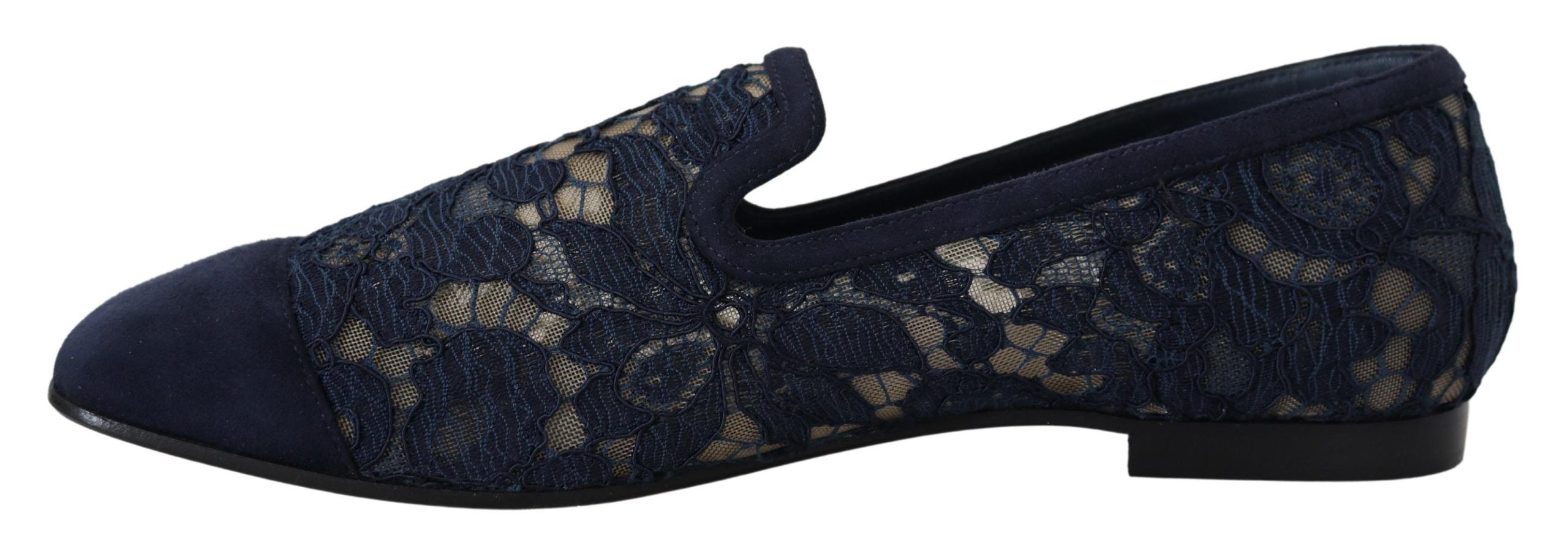 Blue Floral Lace Slip-On Loafers Flats