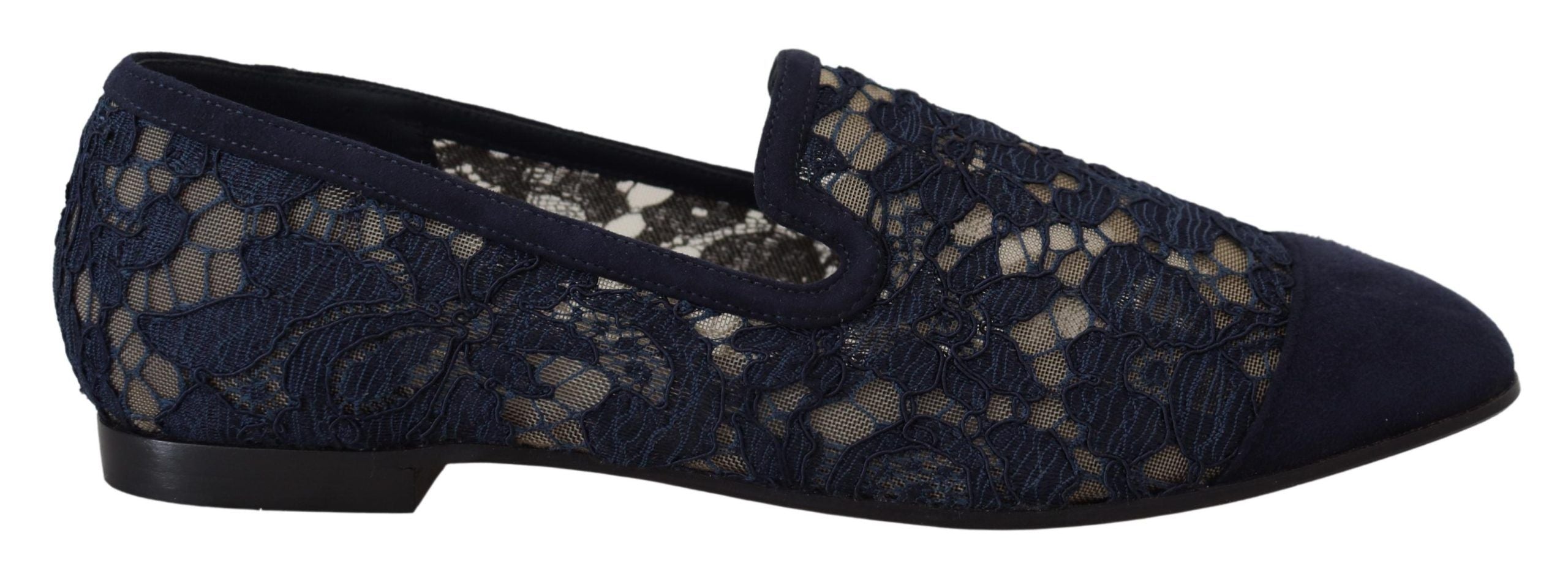 Blue Floral Lace Slip-On Loafers Flats