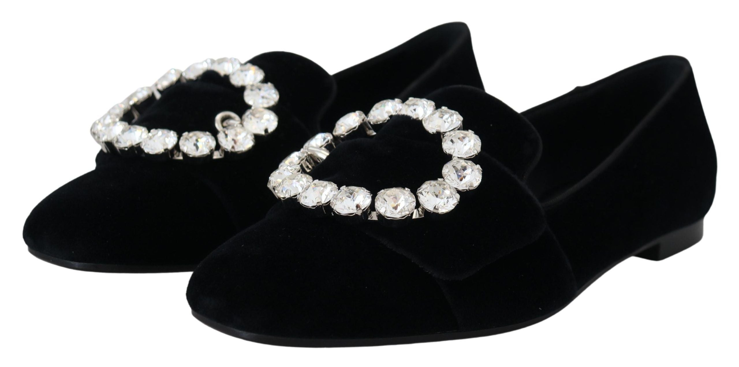 Black Velvet Crystal Loafer Flats