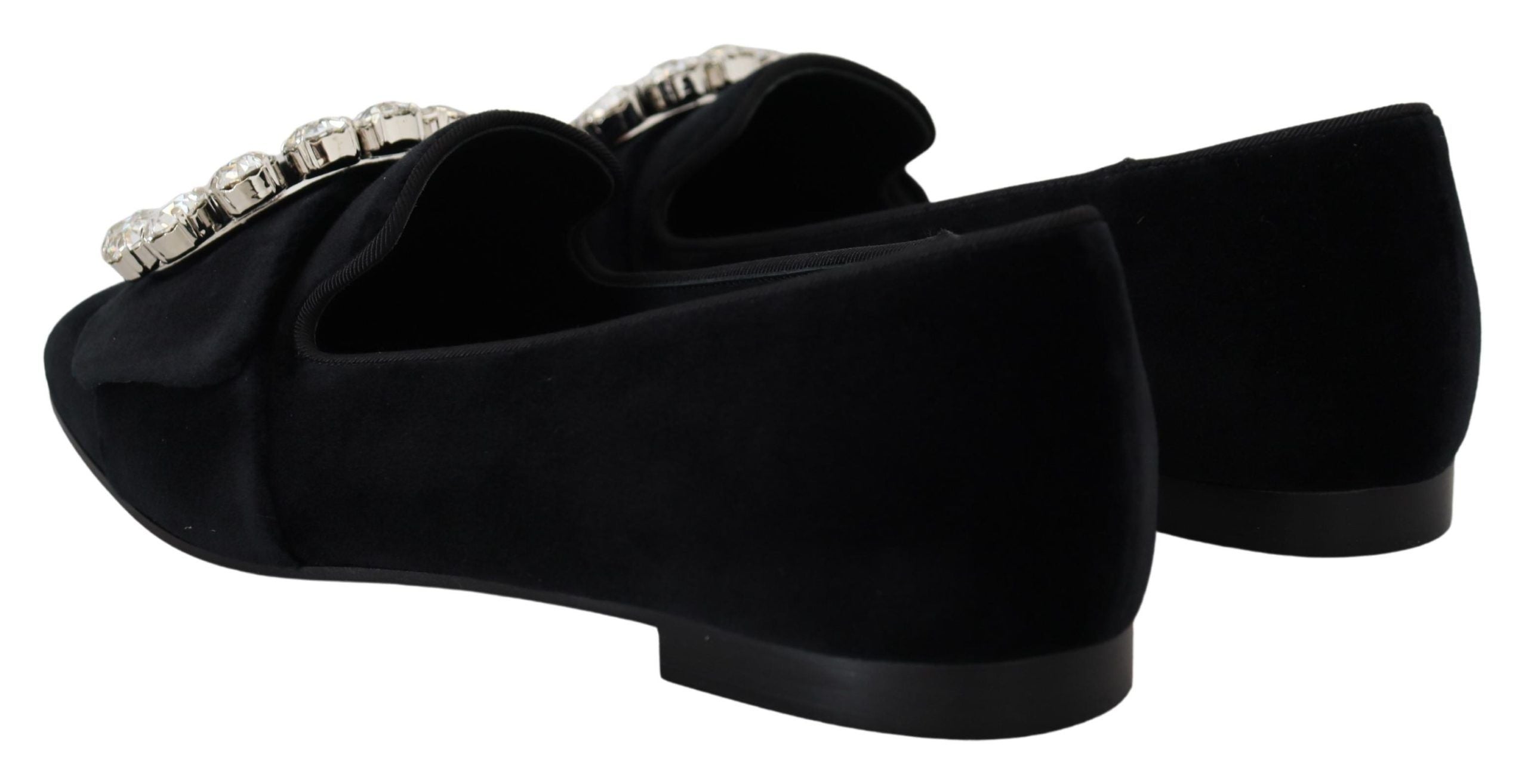 Black Velvet Crystal Loafer Flats