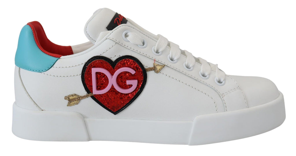 Weiße Leder-Sneaker Portofino Logo Herz Schuhe