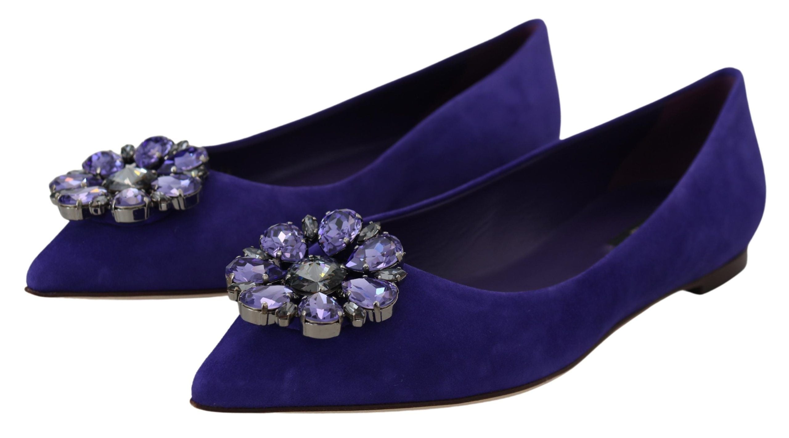 Purple Suede Crystal Loafers Flats Shoes