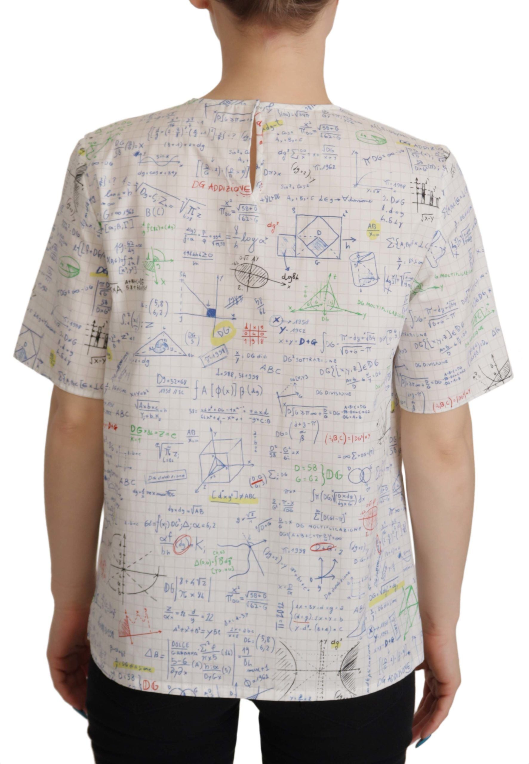 Weißes kurzärmliges Top mit Algebra-Print aus Baumwolle