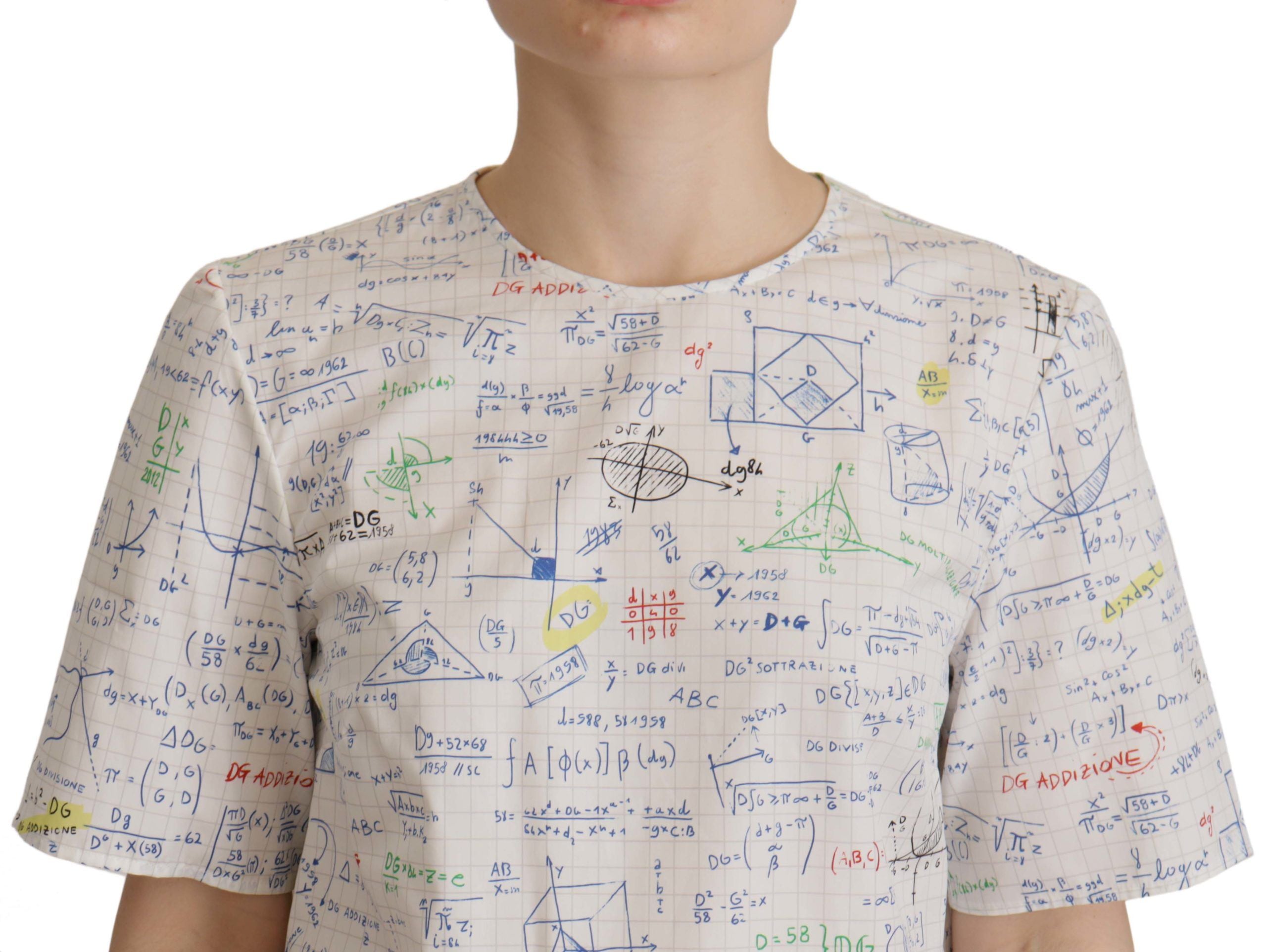Weißes kurzärmliges Top mit Algebra-Print aus Baumwolle