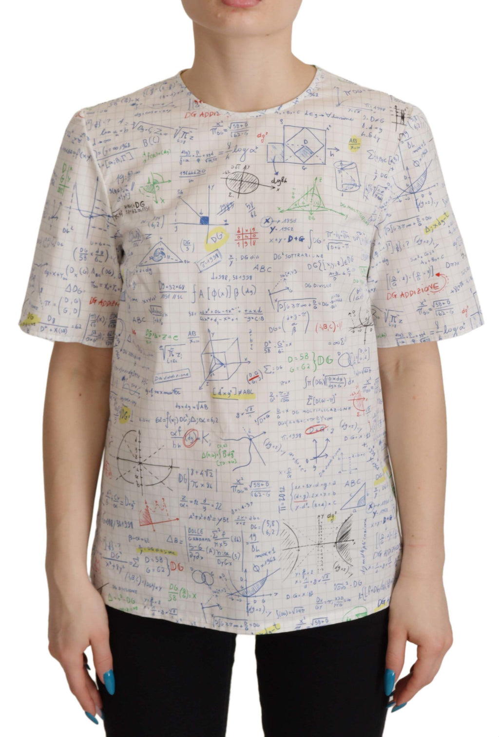 Weißes kurzärmliges Top mit Algebra-Print aus Baumwolle