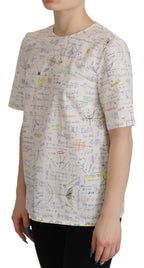 Weißes kurzärmliges Top mit Algebra-Print aus Baumwolle