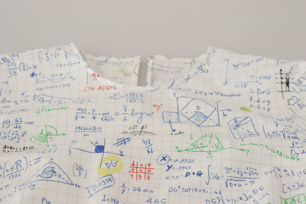Weißes kurzärmliges Top mit Algebra-Print aus Baumwolle