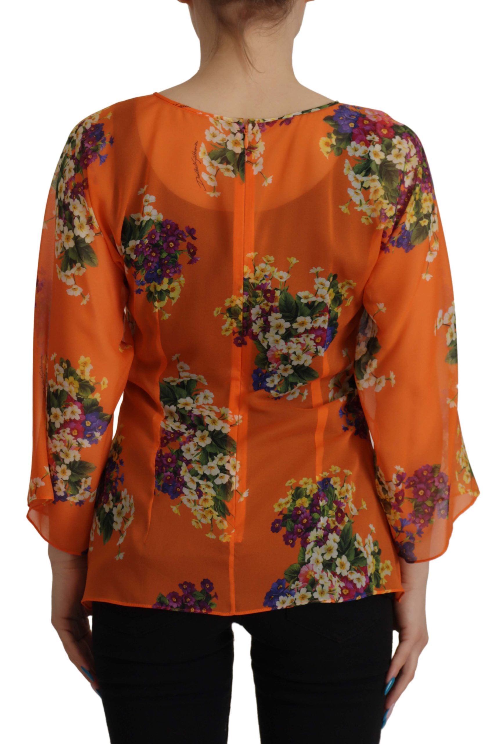 Orange Bluse mit langen Ärmeln und Blumenmuster