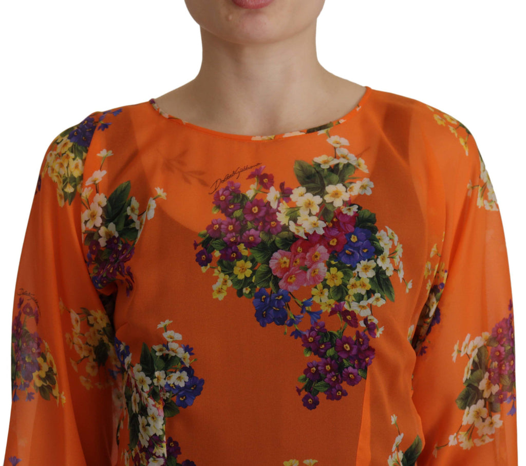 Orange Bluse mit langen Ärmeln und Blumenmuster