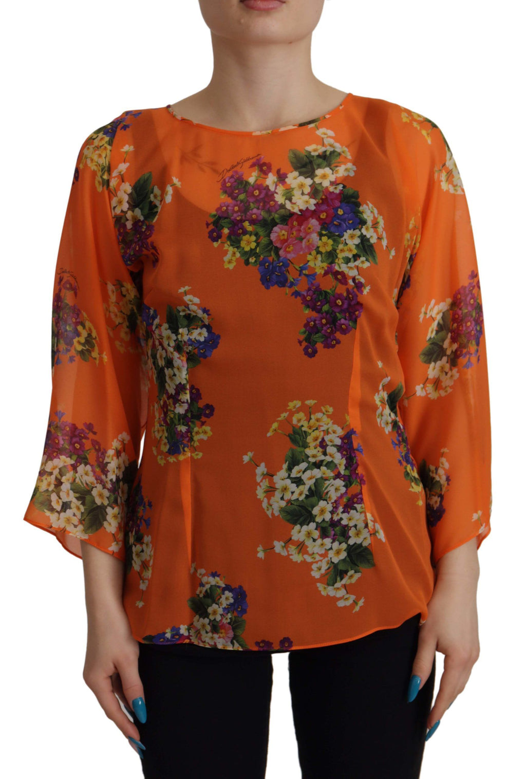 Orange Bluse mit langen Ärmeln und Blumenmuster