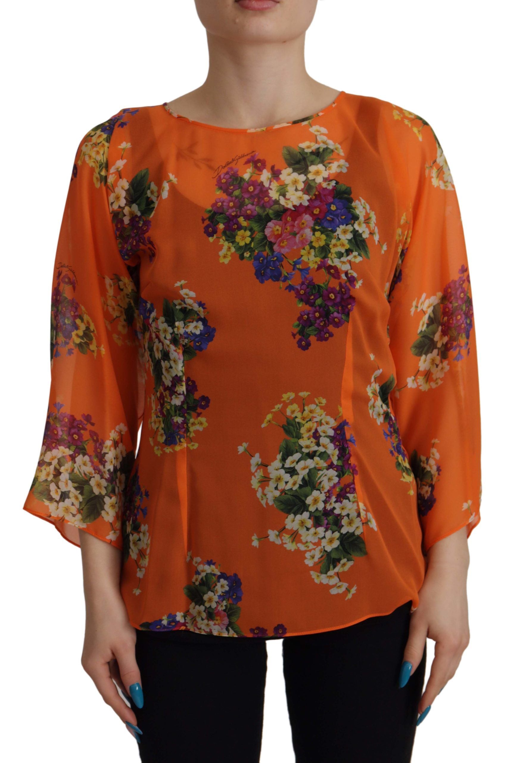 Orange Bluse mit langen Ärmeln und Blumenmuster